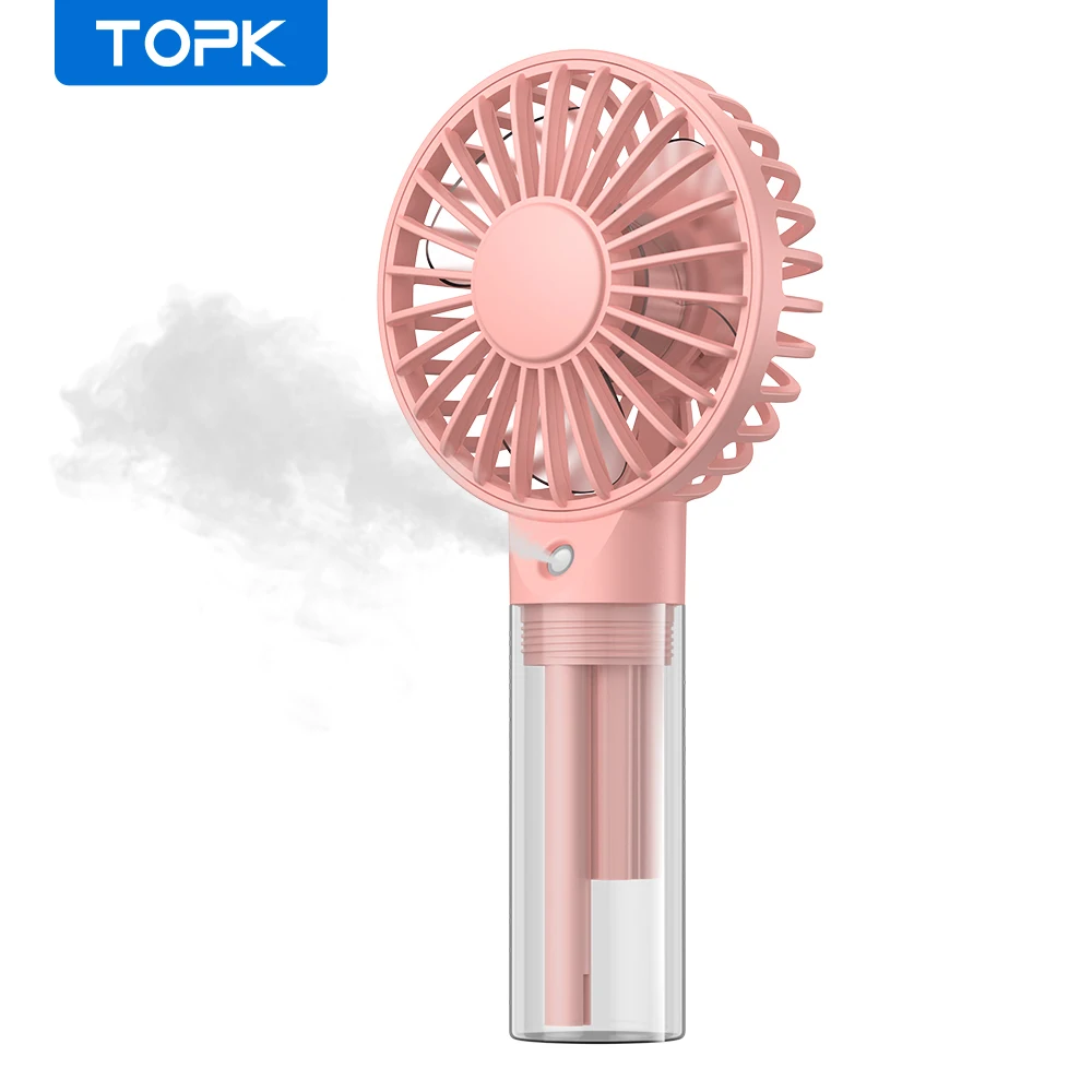 TOPK Portable Handheld Misting Fan 2000mAh Rechargeable Personal Mister Fan, Battery Operated Spray Water Mist Fan Foldable Mini