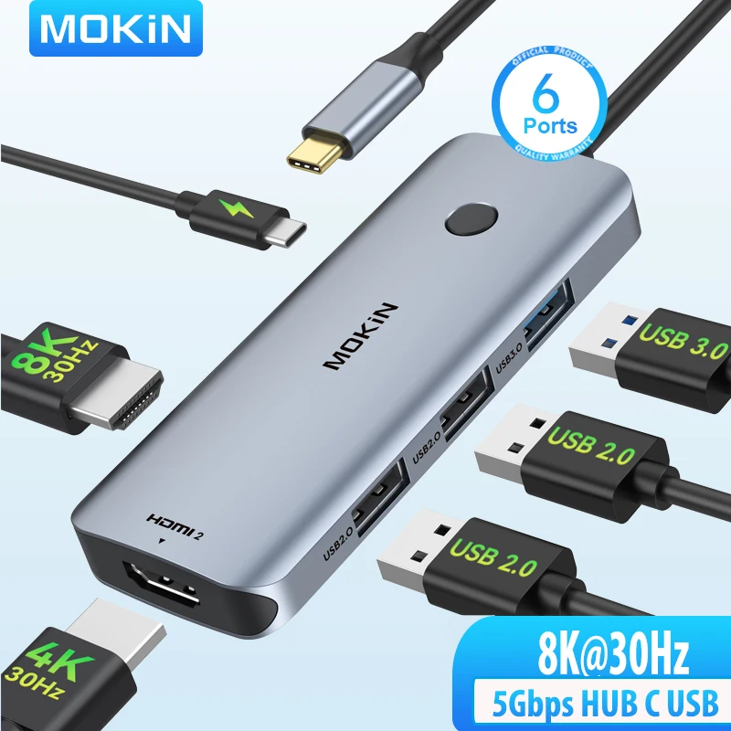 MOKiN 8K USB C Hub Dual Monitor,2 HDMI,USB3.0 5Gbps,PD 100W Adapter,Docking Station with cast screen button,for MacBook Dell/HP