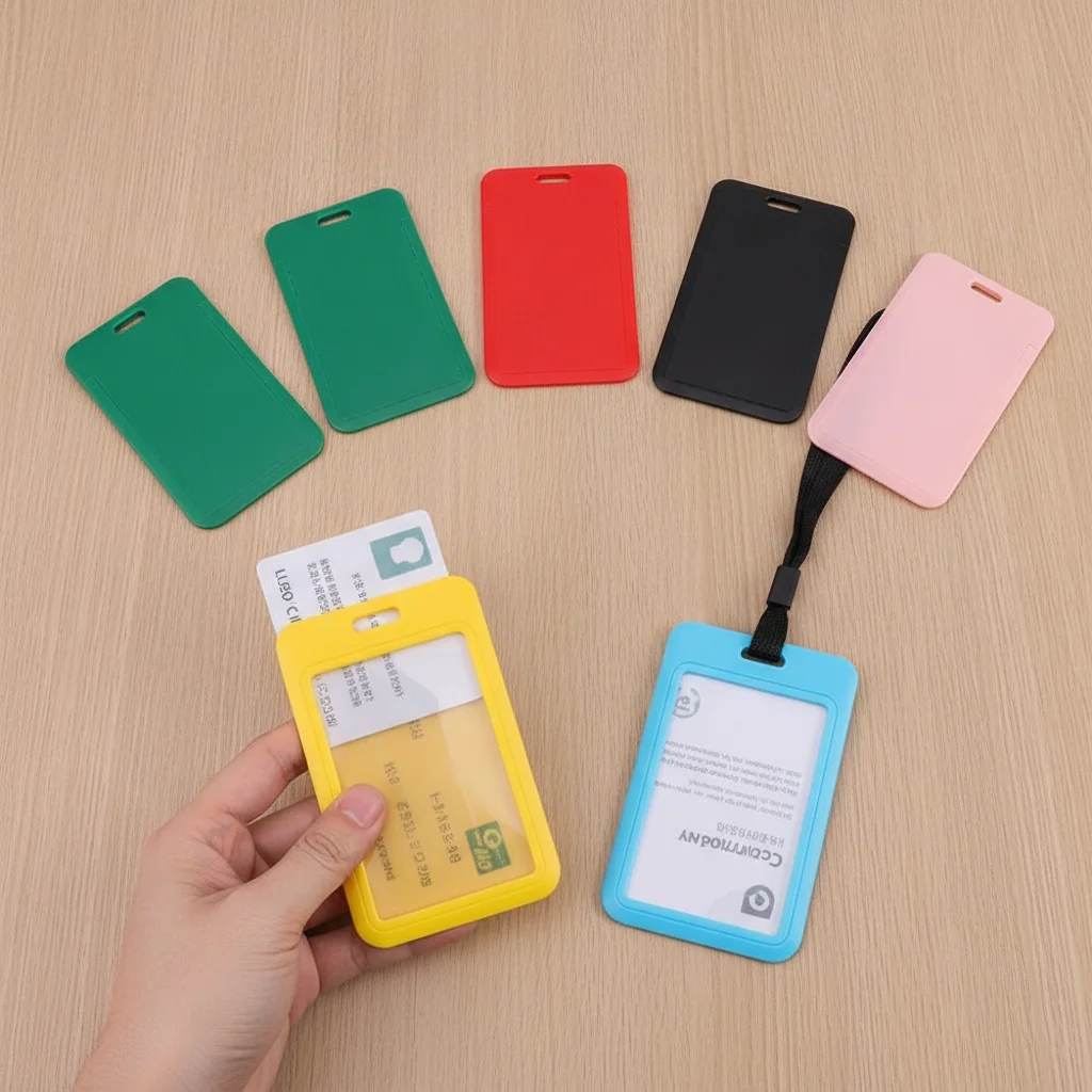 Women Men Cute 1 Pcs Plastic Business Card Holder Bank ID Holders Badge Holder Sliding Card Cover Students Card Holder Badge