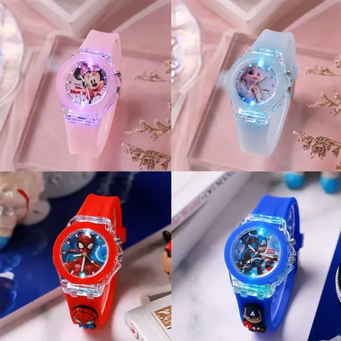 Disney moda Minnie izle Mickey Mouse çocuk flaş ışığı karikatür şekil bebek elektronik saat erkek kız doğum günü hediyeleri