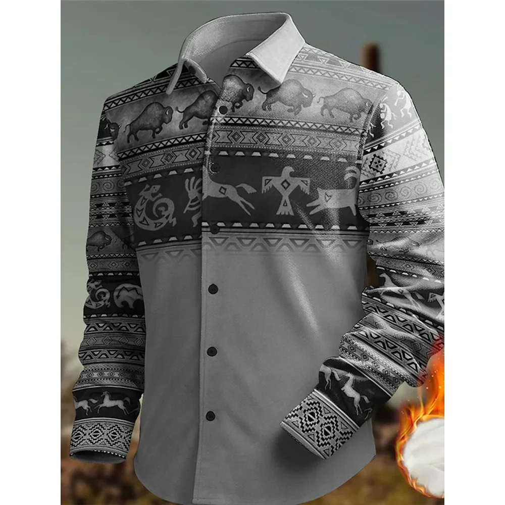 Men's Retro Western Style Denim Long Sleeve Shirt Fashion Vacation Casual Long Sleeve Shirt Single Breasted Lapel Men's Top 2024