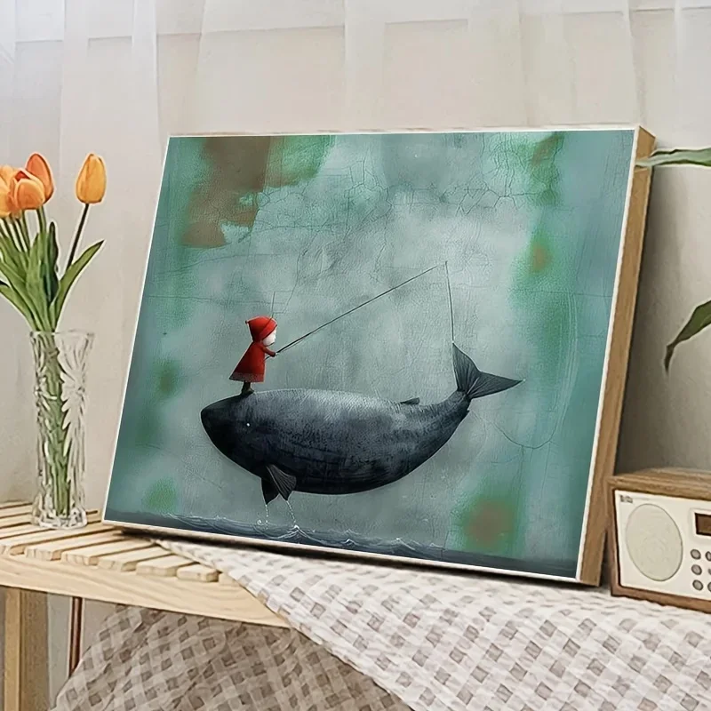 A Adult Digital Painting Kit for Professional Art Use, Featuring a Creative Decoration of Little Red Riding Hood Fishing on a Wh