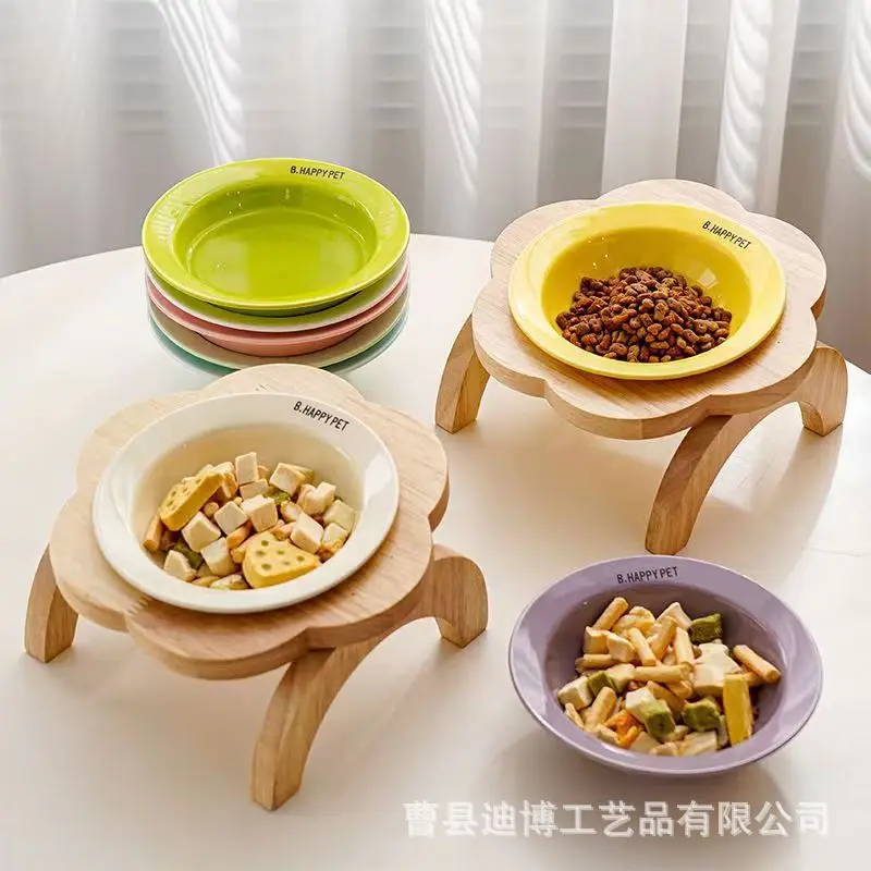 

Wooden Feeding Rack, Flower Cat Bowl Rack, Solid Wood Protective Animal Cervical Bowl Rack, Water Feeding Rack