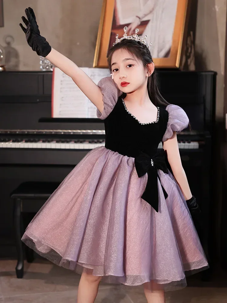 2024 Children Beading Ballet Ball Gown Costumes Party Princess Dress for Girls Gala Teenage Clothes Piano Performance Dresses