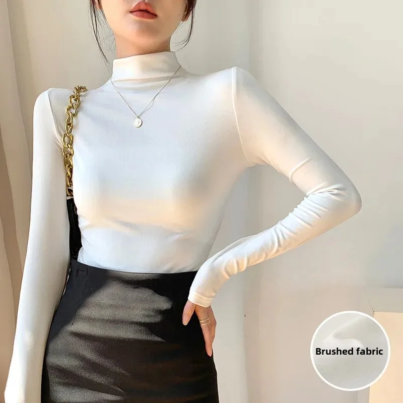 المرأة نصف بولو/السلحفاة الرقبة قاعدة طبقة أعلى الخريف الشتاء نمط جديد التخسيس الداخلية الدافئة الصوف طويلة الأكمام تي شيرت تنوعا لذلك #1