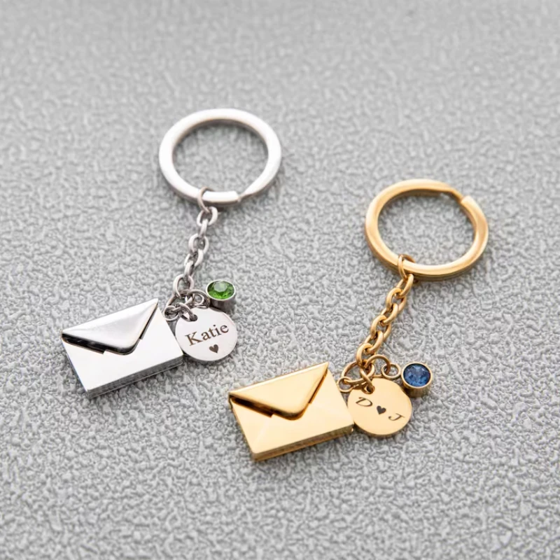 

Customized Engraved Envelope Keychain Pendant, Birthday Stone Disc Envelope Decoration, Fashionable Bag Pendant, Gift