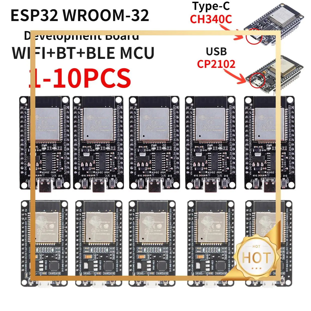 ESP32 WROOM-32 Development Board Type-C CH340C USB CP2102 WiFi+Bluetooth Ultra-Low Power Consumption Dual Core Wireless Module