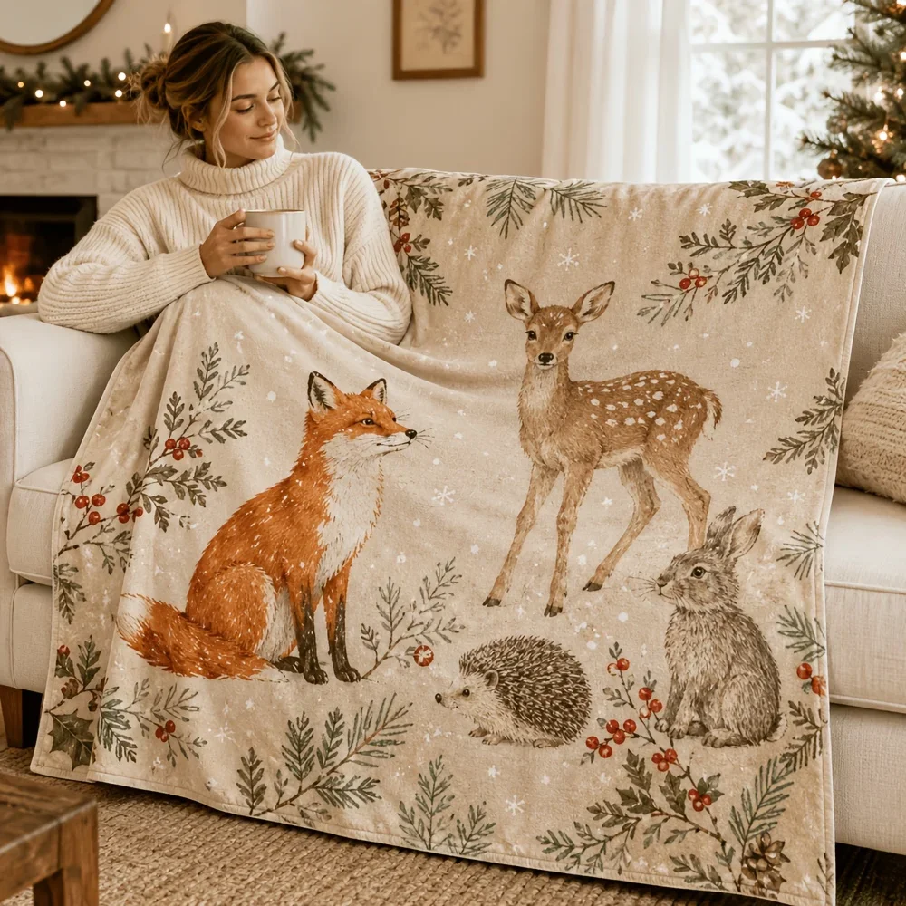 Christmas Holiday Throw Blanket Soft Flannel Santa Xmas Tree Snowman Print Warm Blanket for Bedroom Sofa Travel Christmas Decora
