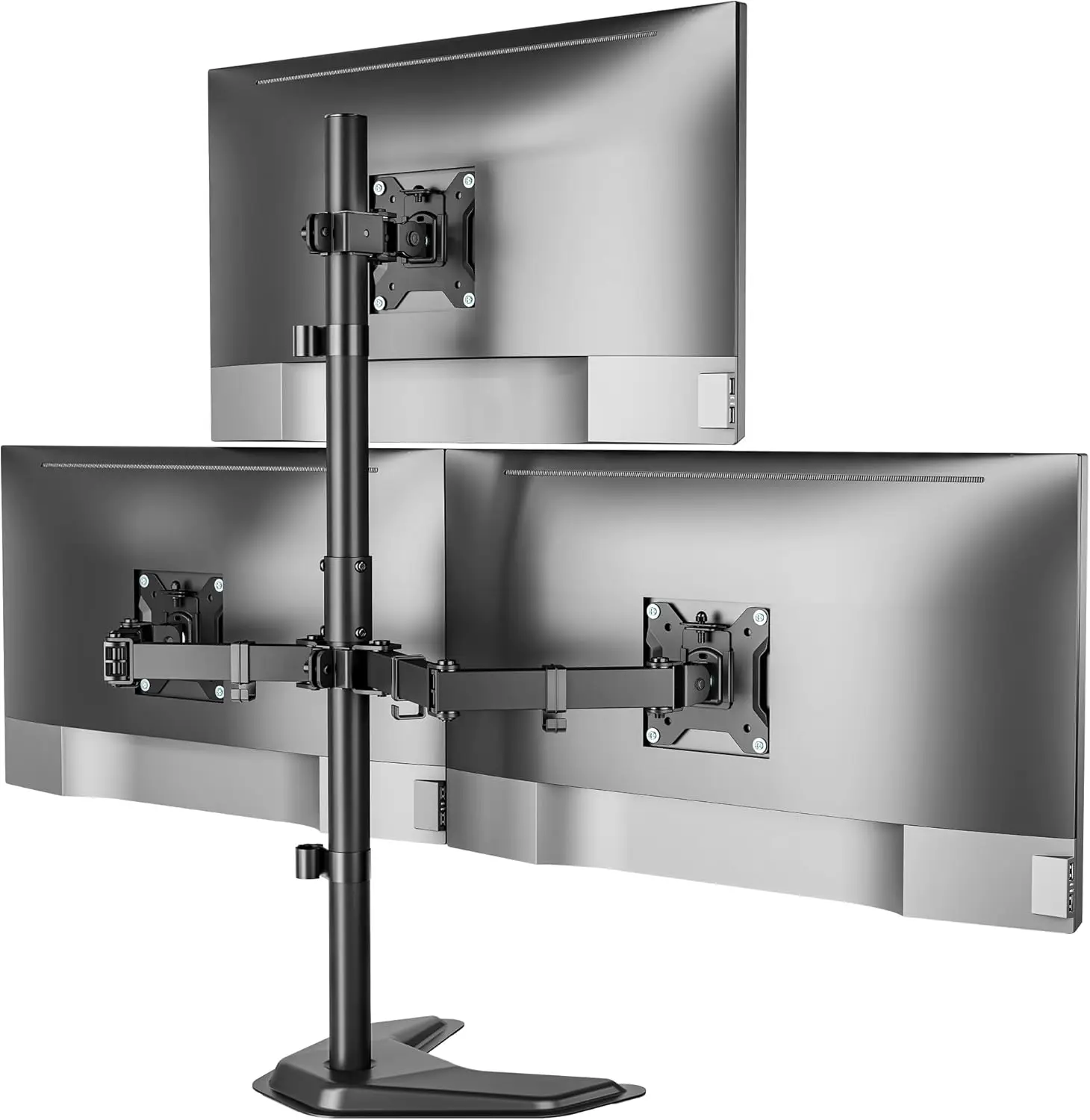 Triple Monitor Stand, Free Standing Fully Adjustable Desk Mount for 3 Screens 17-32 inch, 22lbs Each Arm, Heavy Duty Base, VESA