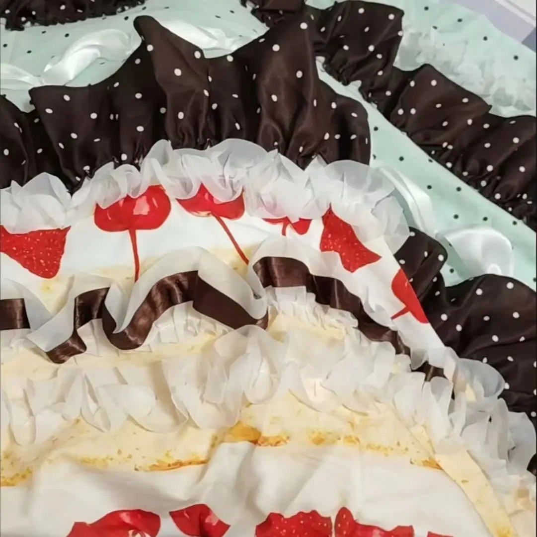 High-end Sweet Patchwork Polka Dot Chiffon Long Skirts Y2K Skirt Women High Waist Multi-Layer A-line Flower Print Skirt Harajuku view 2