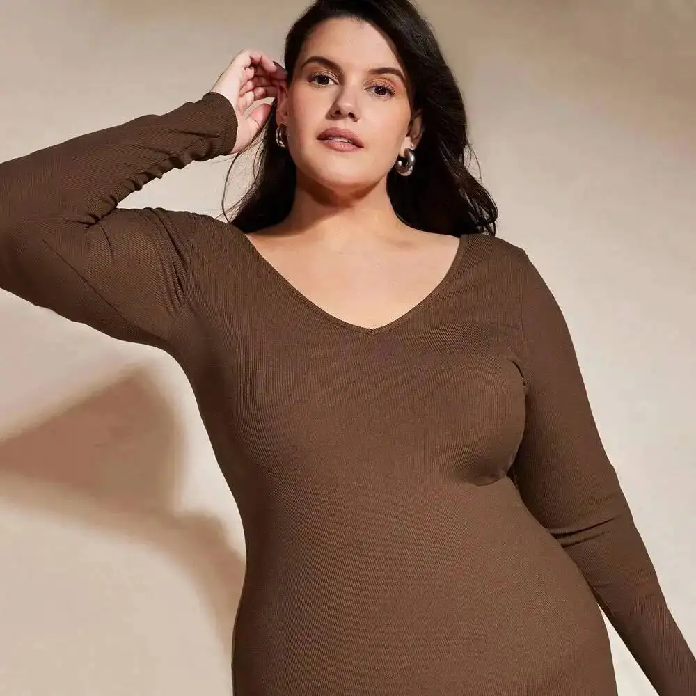 

Station 2025 International Plus Size Women's Simple Casual Style Dress Autumn and Winter Slim Fit Hip Hugging Mid Length Skirt