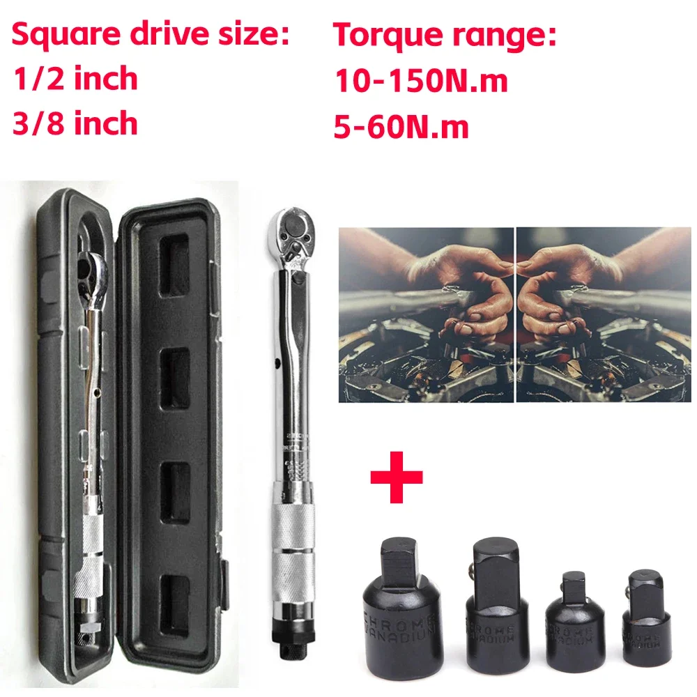 5-60N.m Torque Wrench Car Repair Hand Tool 3/8 Inch Square Drive Precise Preset Reversible Ratchet Key Adjustable Torques Key