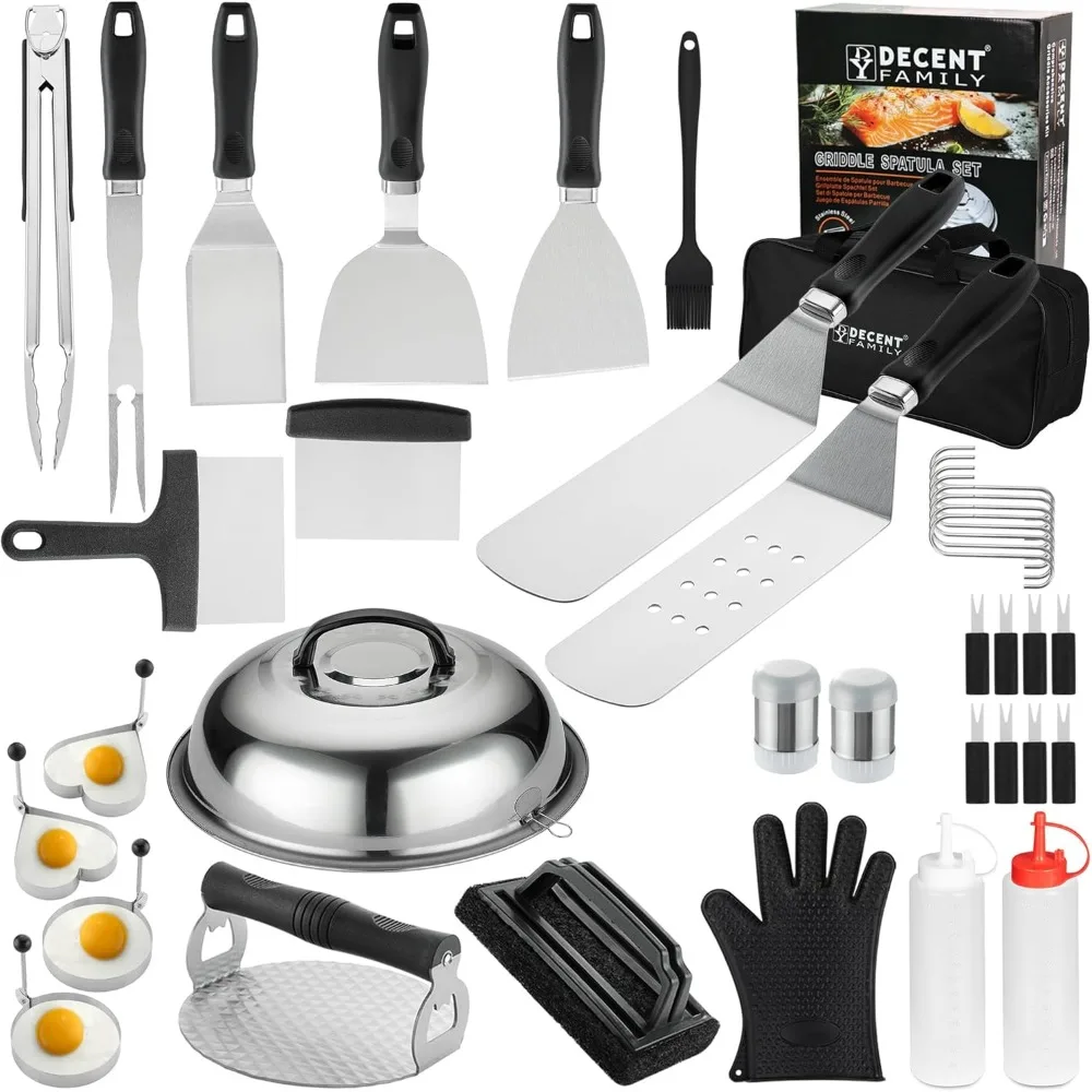 

39 Piece Griddle Accessories Kit for Outdoor BBQ with Basting Cover Spatula Scraper Burger Press Tongs and Cleaning Tools