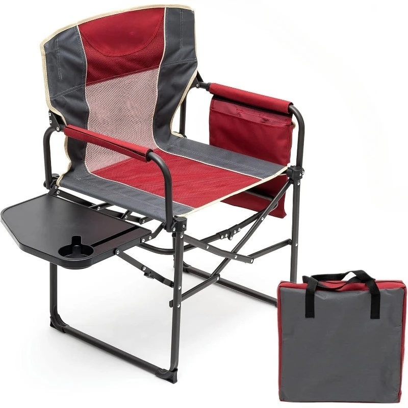 Camping Directors Chair, Heavy Duty,Oversized Portable Folding Chair with Side Table, Pocket for Beach, Fishing