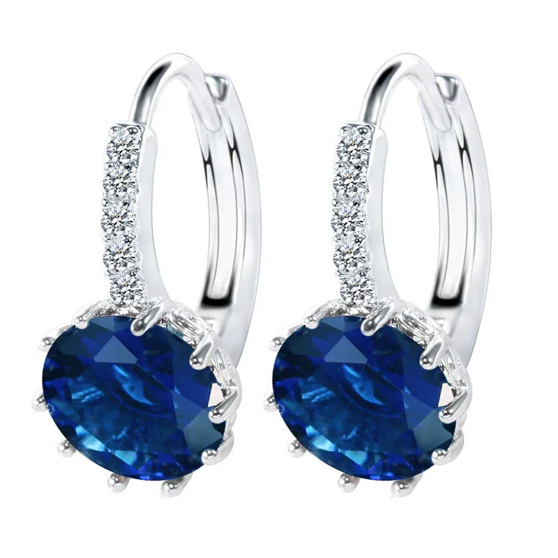 Big Sale 925 Sterling Silver Loop Hoop Earrings Candy Color Cubic Zircon Charms Women Jewelry Wedding Accessory Brincos