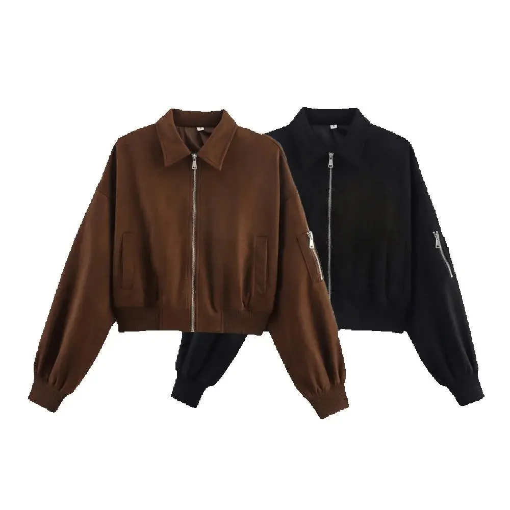 

Women's Fluffy Texture Loose Jacket with Collar Long Sleeve Zipper Pocket Autumn and Winter New Fashion Jacket