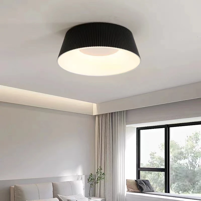 European Minimalist Corrugated LED Ceiling Light, New Black and White Circular Bedroom, Dining Room, Study Ceiling Light