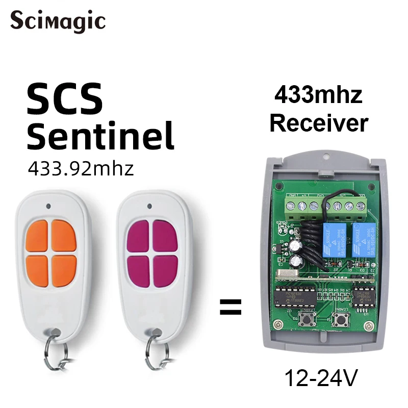 SCS SENTINEL Control Gate Garage Door Receiver 12V 24V 2CH 433MHz Remote Control Transmitter Gate Opener Universal Receiver 433