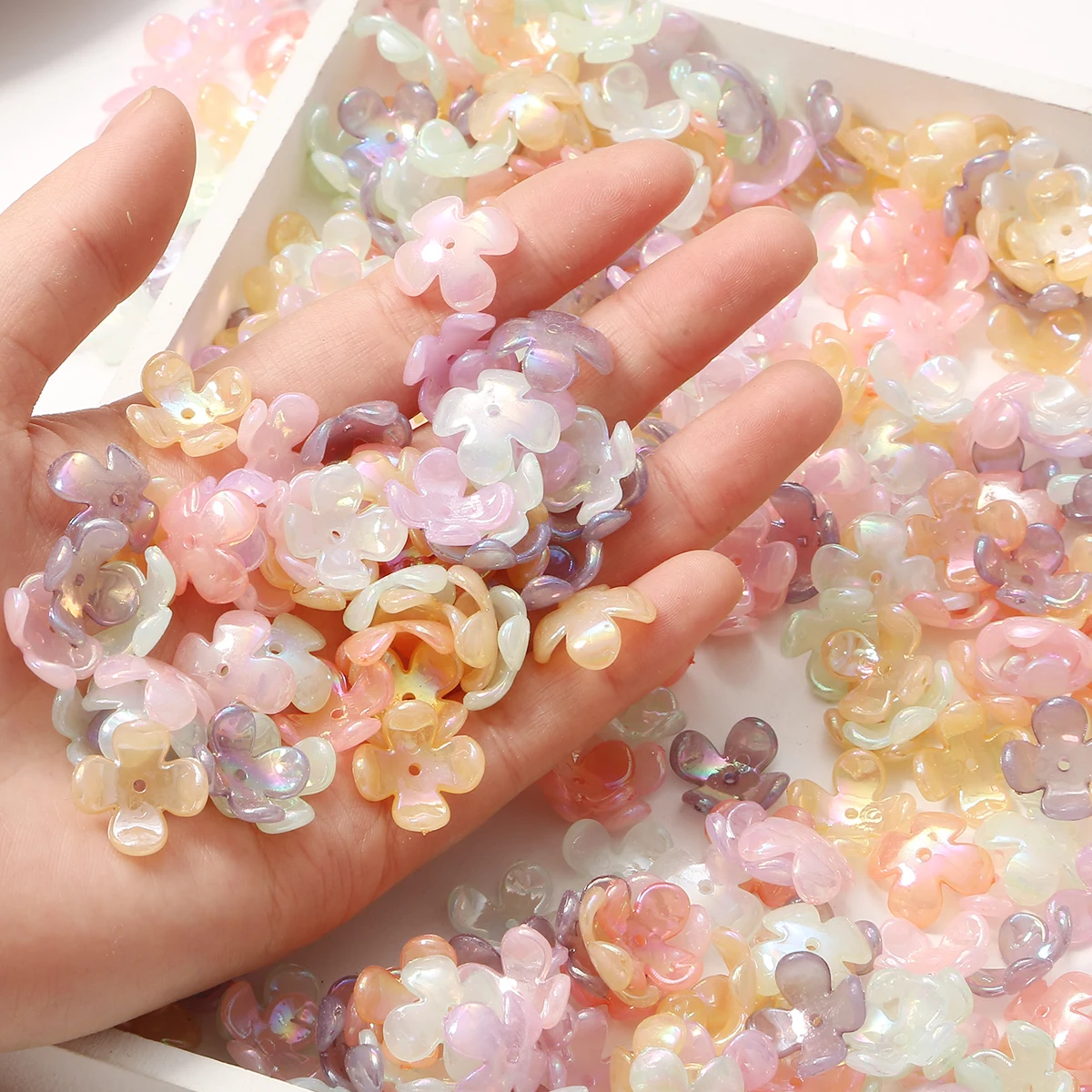 20pcs 15MM Colorful Small Flower Lampwork Beads Flower Acrylic Glass Beads For Earring Jewelry Making DIY Craft Accessories