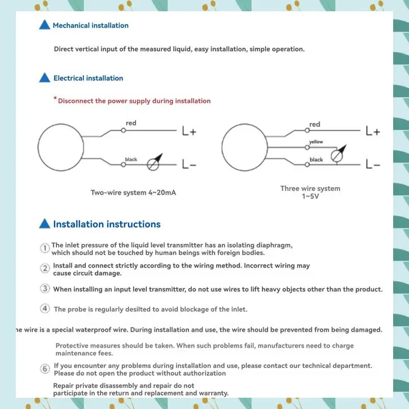 

A71P Water Level Transmitter Liquid Level Sensor Submersible Water Level Transmitter 1M Range 5M Cable
