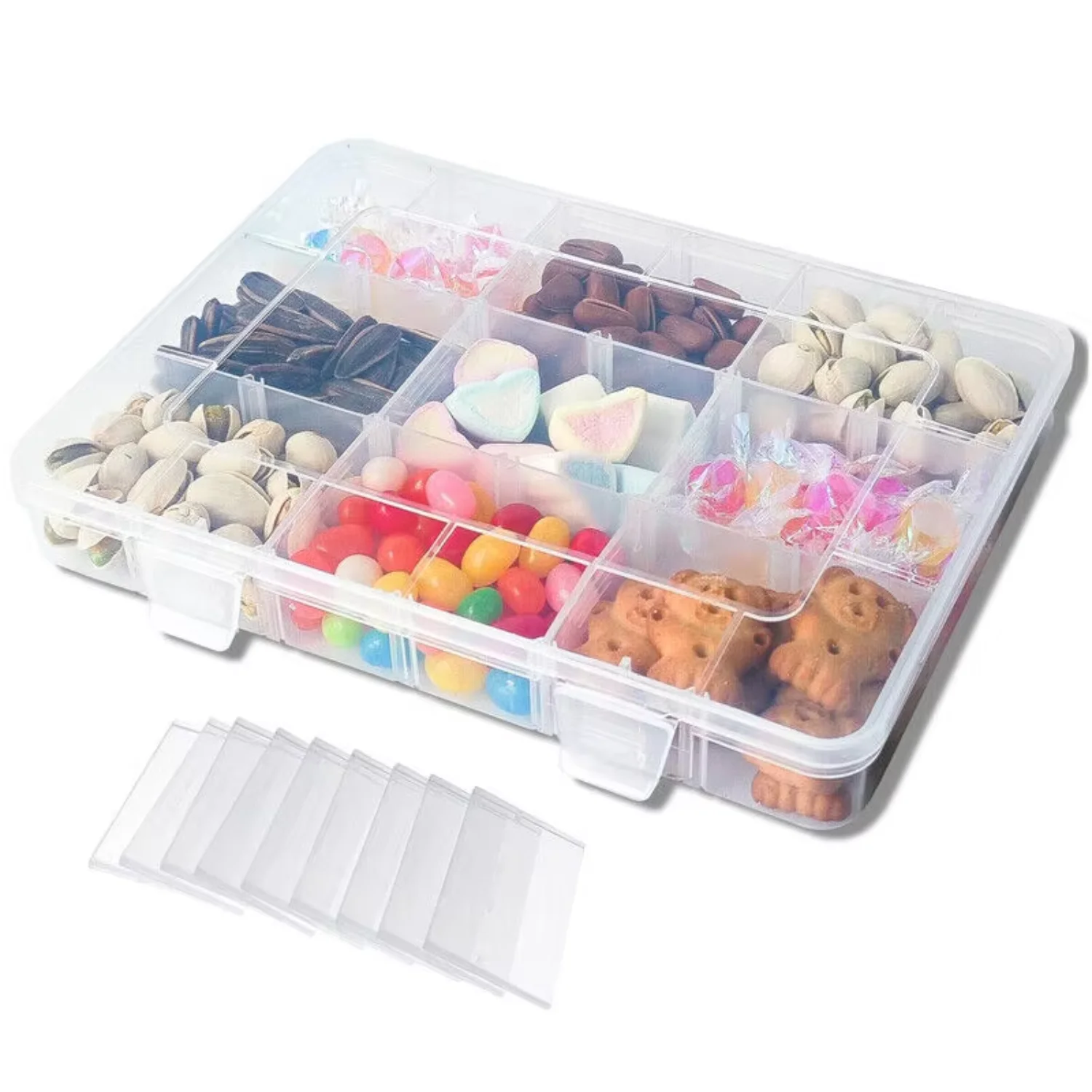 18 Removable Grids Compartments Transparent Plastic  Box Container Snack Candy Jewelry Diy Craft Beads Organizer Case