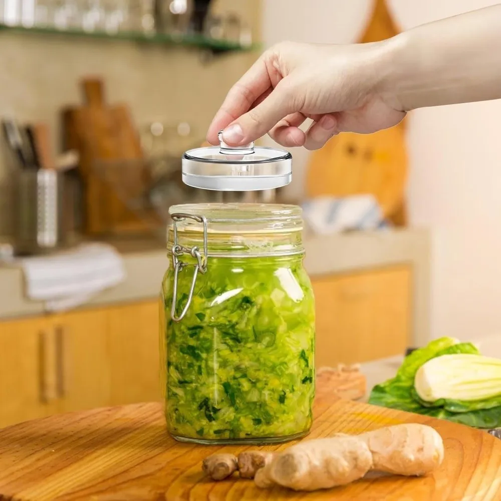 Pesos de vidrio fermentado transparente con mango, tapa de tarro de albañil de boca ancha, utensilios de cocina, queso sellado, fermentación, fabricación de Kimchi