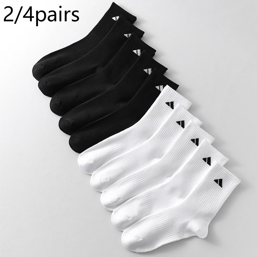 

2/4pairs Men's Athletic Crew Socks, Black & White Breathable Sport Socks, Cushioned Comfort Socks for Running, Gym & Daily