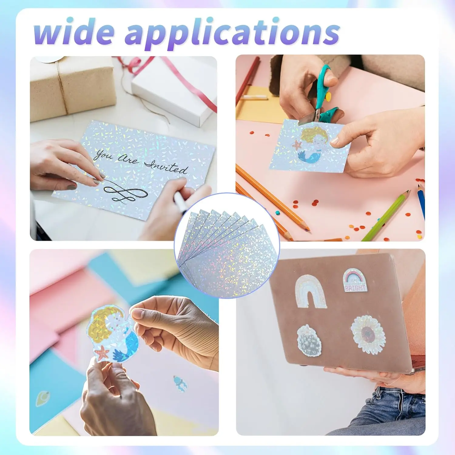 A4(8.3X11.7inch) Diamond Waterproof Premium Printable Vinyl Sticker Paper for Laser Printer Self-Adhesive Sheets