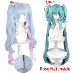 90cm Snow Mikuu/120cm Demon Mikuu Cosplay Wig Anime Mikuu Cosplay Gradient Heat Resistant Hair Wig(Rose Net Inside) + Wig Cap