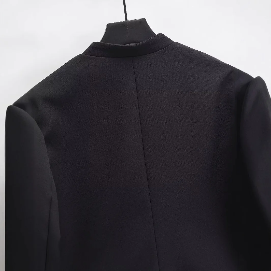 Veste de costume décontractée à col montant pour femmes, bouton doré décoré, Style européen et américain, vente en gros, nouvelle collection printemps