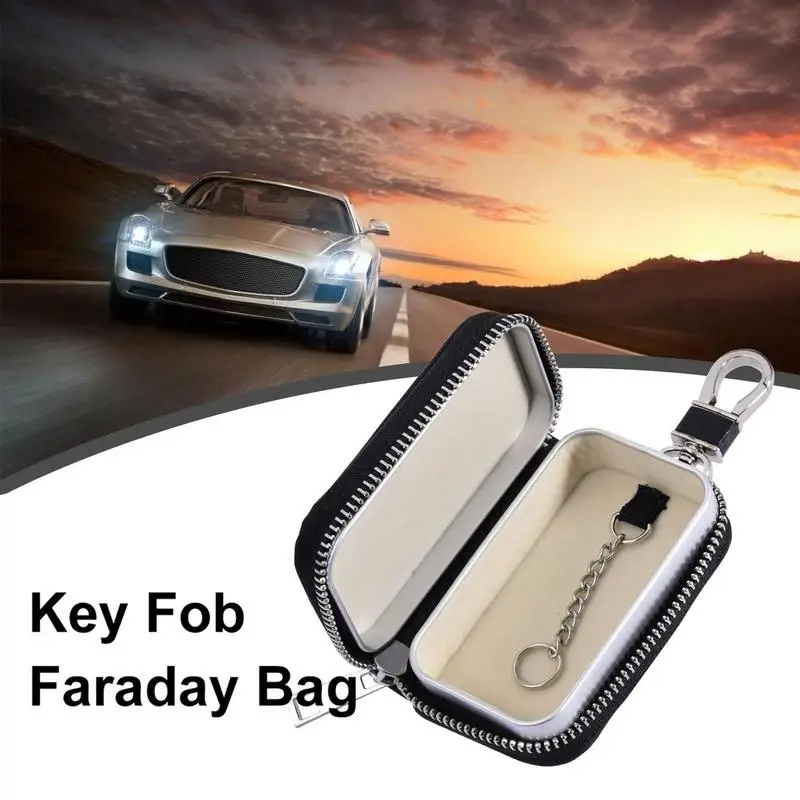 Car Key Signal Blocker Case Faraday Box Anti-Hacking Anti-Theft Key Fob RFID Signal Blocking Bag PU Leather Pouch Case Blocker