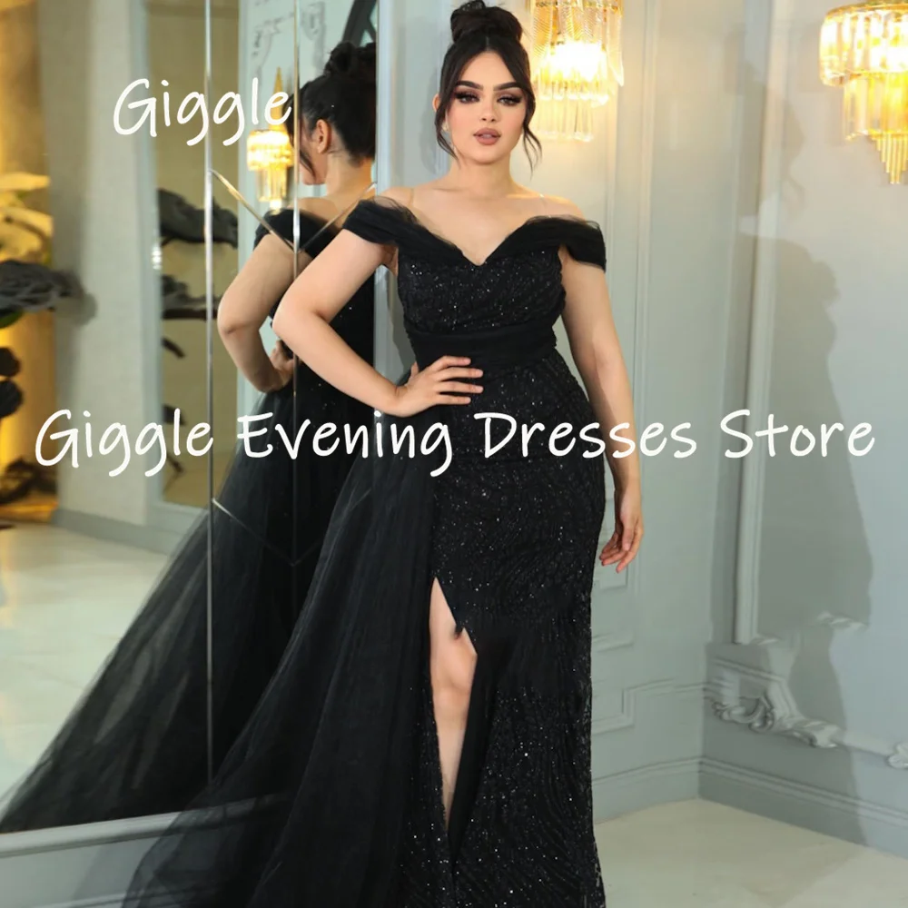 

Giggle Satin Mermaid Off-the-shoulder Sequins Ruffle Formal Prom Gown Floor-length Evening Elegant Party Dresses for Women 2023