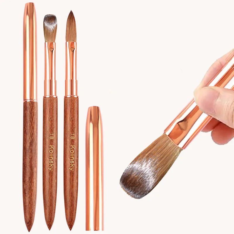1Pc Sandalwood Handle Kolinsky Nail Art Brush Acrylic UV Gel Extension Pen Nail Polish Painting Drawing Brush 5