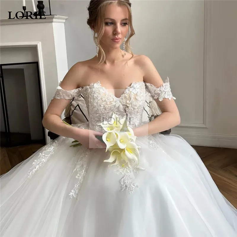 LORIE Ivory Lace Wedding Dresses A Line Off The Shoulder Lace Bride Dress Elegant Appliqued Lace Modest Bride Wedding Gowns 2024