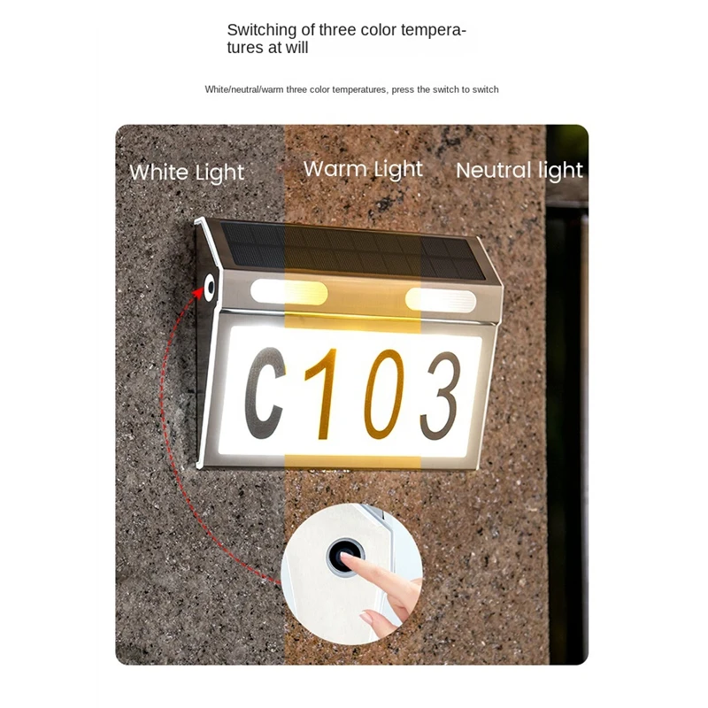 Solar House Number Light Door Numbers Light Outdoor With IP65 Waterproof Material With 3 Lighting Modes