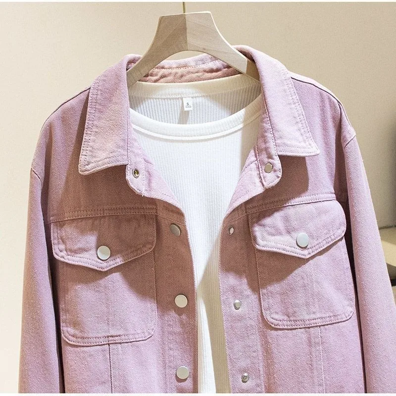 Krótki płaszcz dżinsowy Kobiety Wiosna Jesień 2025 Nowa moda Długie rękawy Kowbojskie ubrania Luźne dżinsy Kurtka damska Topy T1227