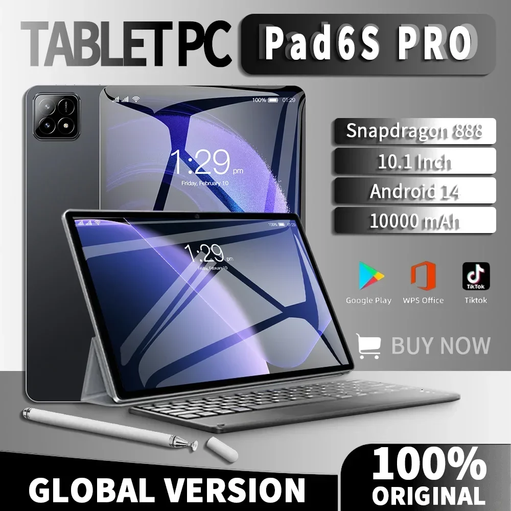 

2024 Global Version NEW Original Pad6S Pro Tablet Android 14 16GB+1TB 10.1 Inch Snapdragon 888 5G Dual SIM Card WIFI HD 4K