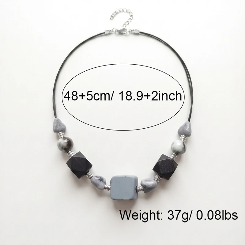 Handmade Ceramic Wooden Beads Choker Necklace for Women Vintage Geometric Short Statement Necklaces Ethnic Jewelry Gifts
