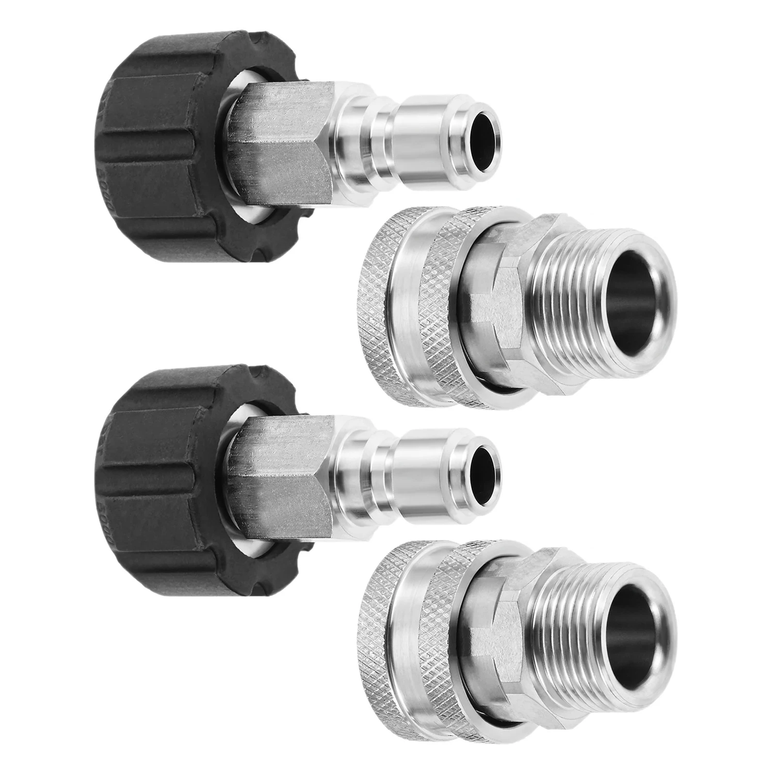 

4pcs Stainless Steel Pressure Washer Adapter Set Garden Pump Hose 3/8 Inch Quick Connect M22 14mm To M22 Metric Fitting 5000 PSI