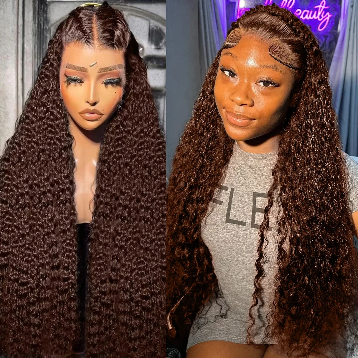 

Парик из натуральных волос 220% Chocolate Brown Deep Wave, 30-34 дюйма, с прозрачной кружевной передней частью 13x6, для женщин, с эффектом Water Curly