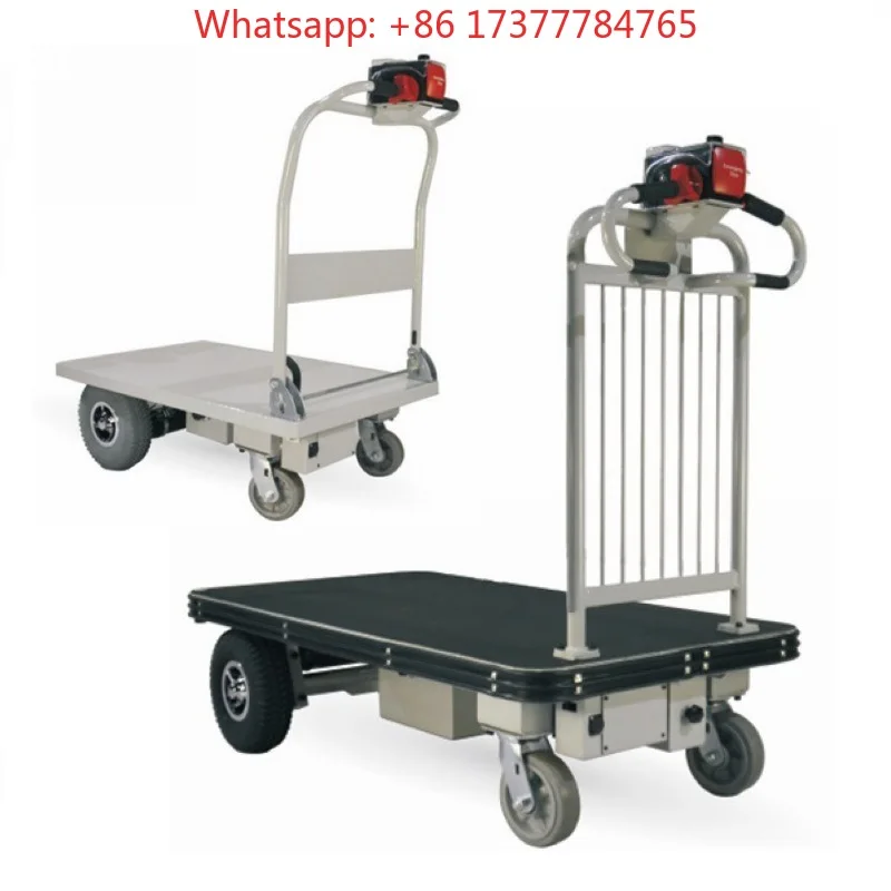 Four Wheeled Electric Flat Carrier Cart, Industrial Small Electric Pulling Trolley Transport Truck