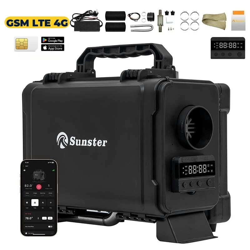 Riscaldatore d'aria diesel GSM LTE 4G 8KW 12V e 24V 220V Riscaldatore notturno diesel termostatico con pannello LCD e ventilazione per camper camper casa