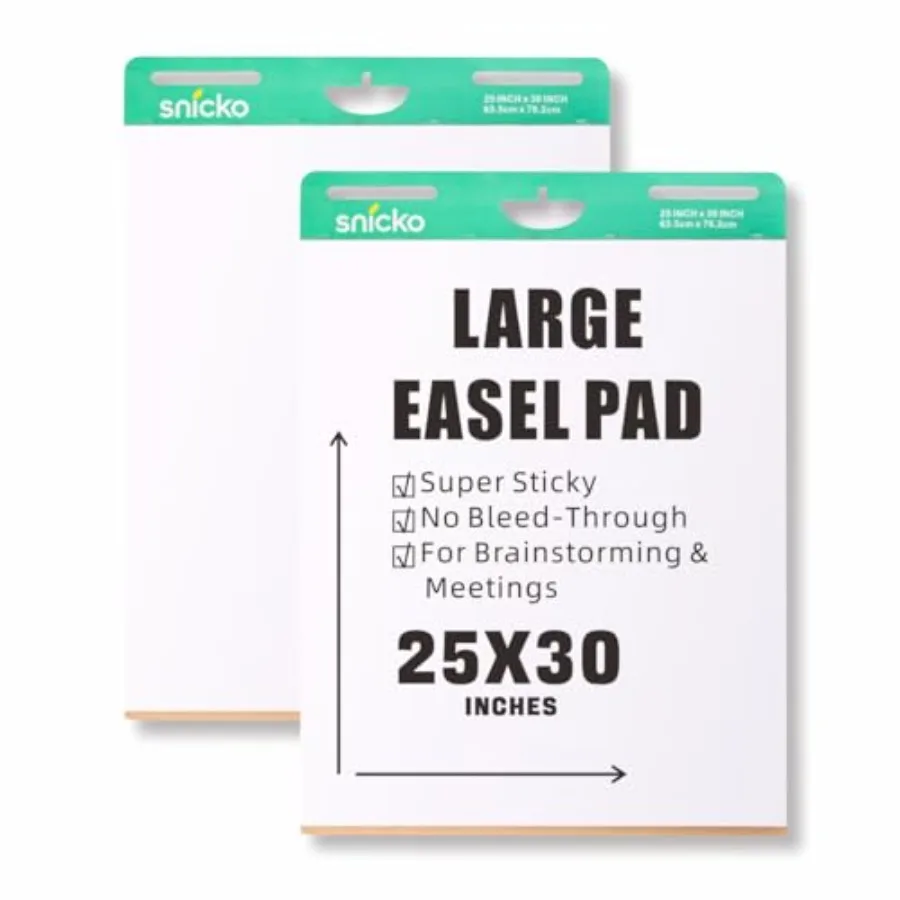 

Блокнот для флипчарта Snicko Super Sticky Easel Pad, 25 x 30 дюймов, большой, белый, премиум-класса, самоклеящаяся бумага для флипчарта и доски для заметок, 30 листов/блокнот, 2 шт.