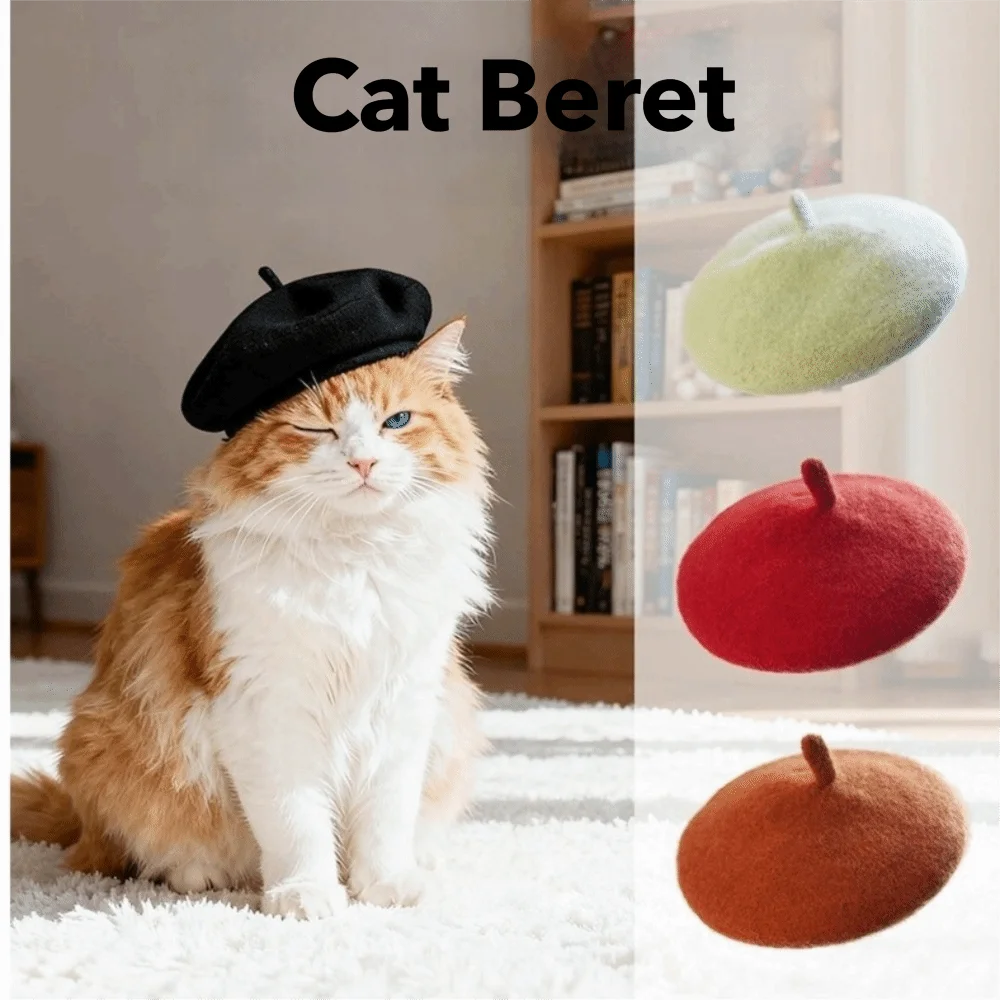 

Fashion Adjustable Wool Puppy Beret Comfortable Mini Pet Hat Wool Painter Wool Hat For Cats