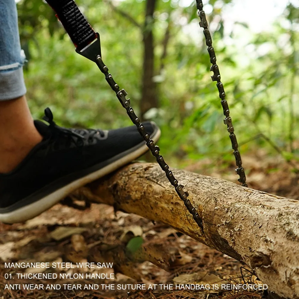 2Pcs/Set 11 Teeth Pocket Chainsaw High-Performance Anti-Slip Handles Survival Saw Heavy Duty Steel Hand Chain Saw