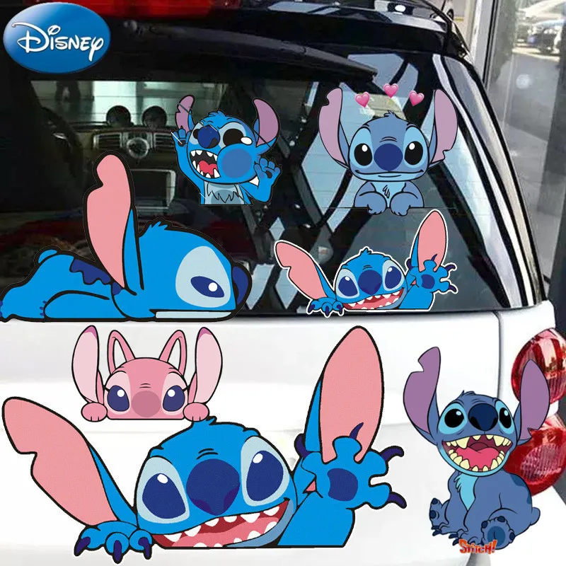 Kawaii Disney Stitch Car Sticker Anime Figure Stitch Auto Window Driving Mirror Decals Rear Windshield Stickers Car Decor gifts