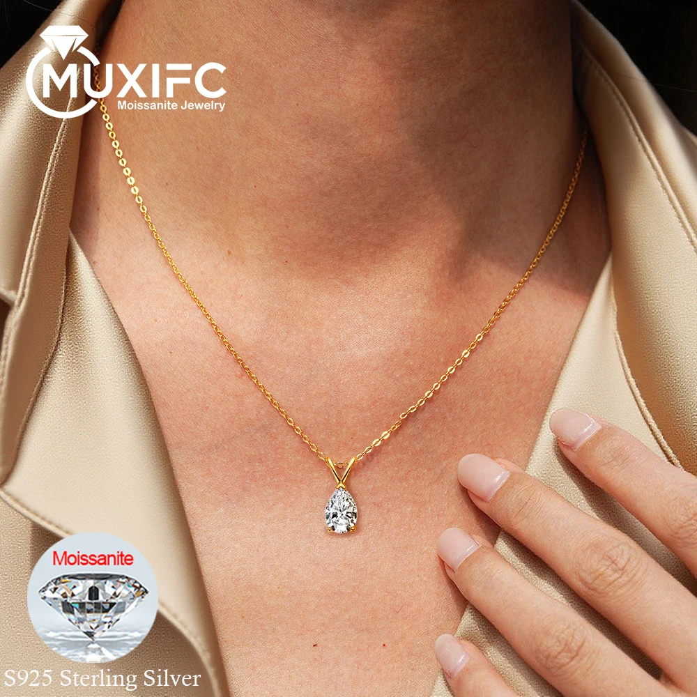 

MUXIFC 1 CT Pear Cut Moissanite Pendant Necklace for Women 925 Sterling Silver Neck Chain D Color Lab Diamond With Certificate