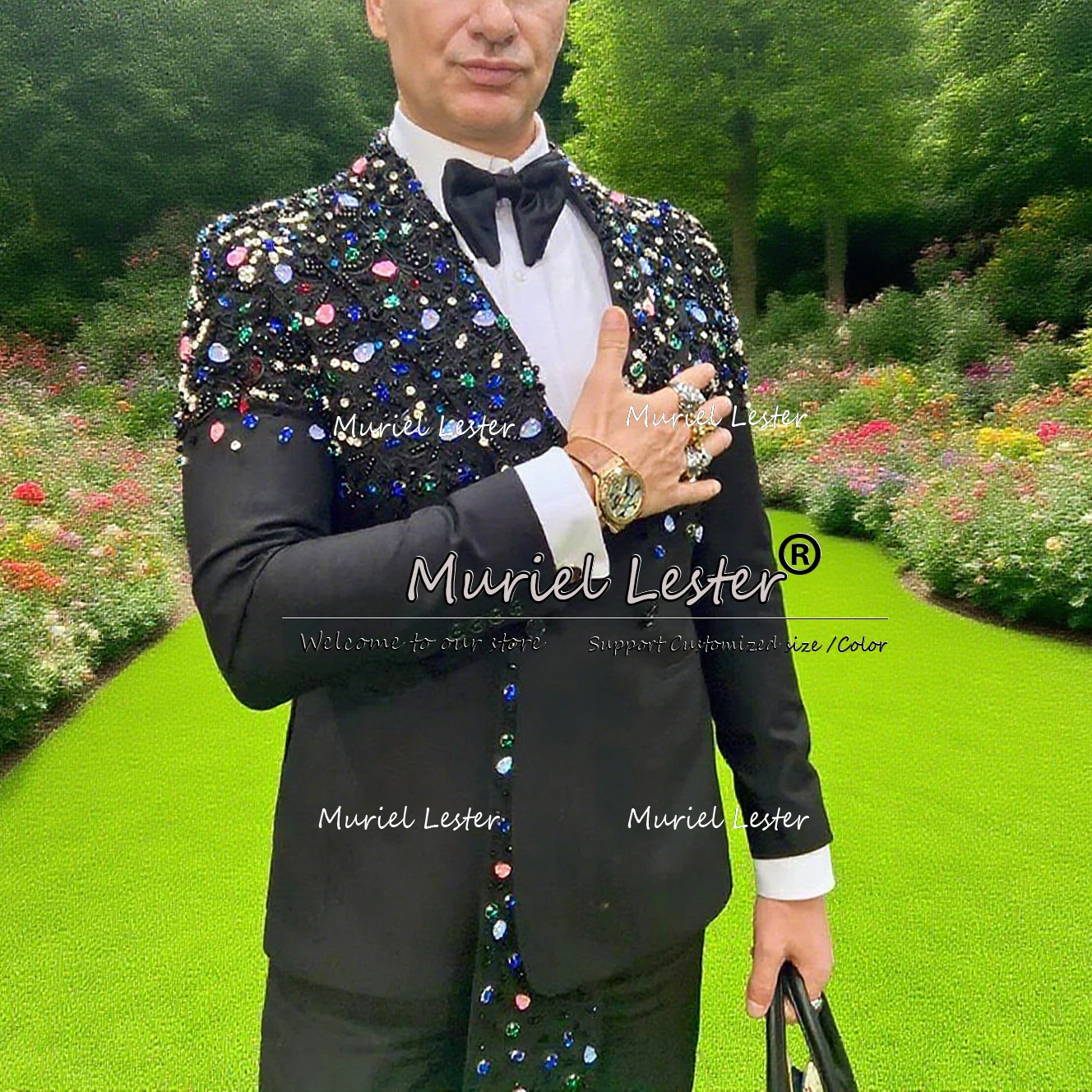 

Luxury Beaded Stones SuitMen 2 Pieces Double Breasted Prom Blazers Customized Man Banquet Party Groom Tuxedos costumes hommes