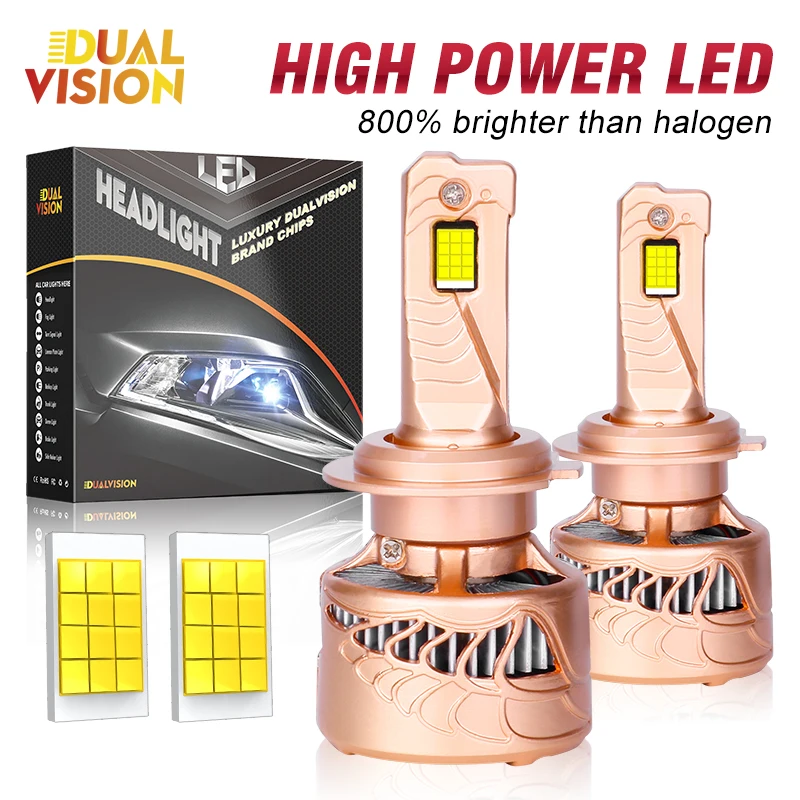Dualvision H4 LED H7 H8 H11 Canbus المصباح عالية الطاقة لا خطأ CSP H1 9005 HB3 9006 HB4 9012 HIR2 توربو مصباح 6000K أضواء السيارة