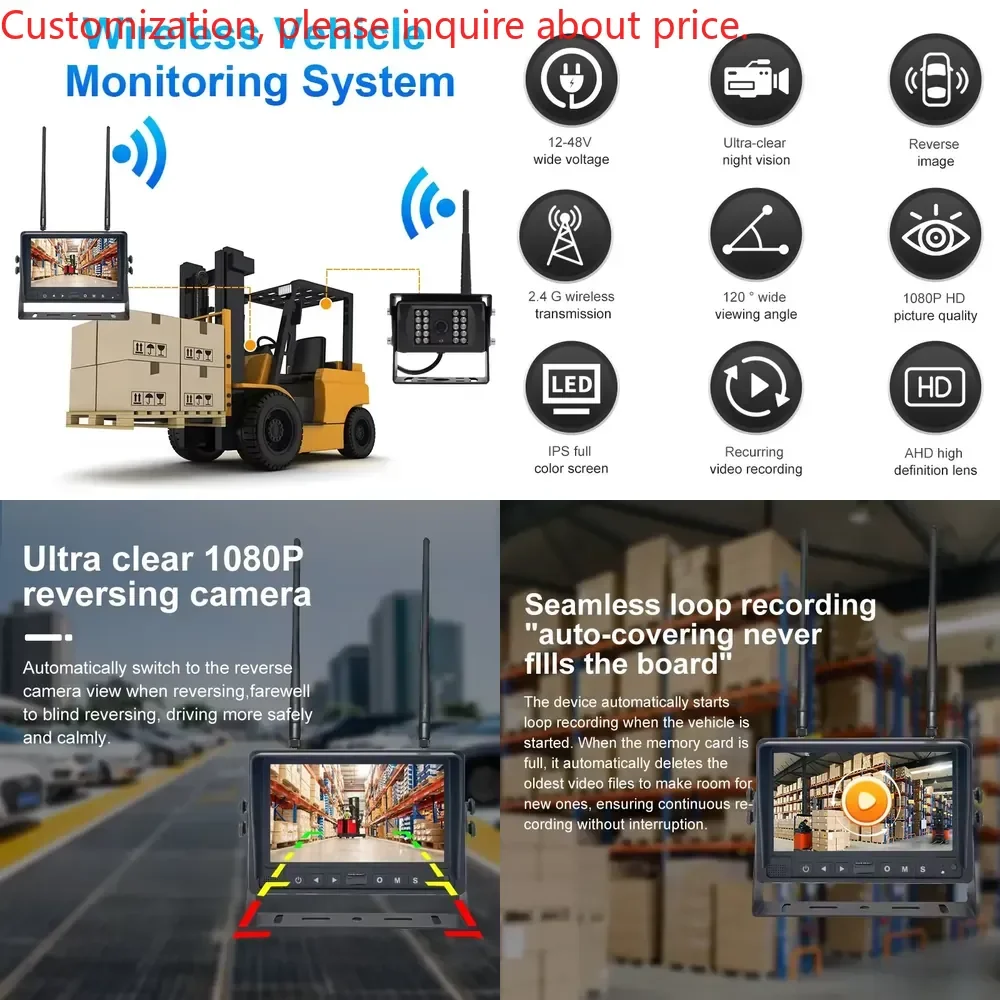 

4CH 7 Inch 1080P Wireless Vehicle Monitoring System with Waterproof Backup for Forklift Truck Agricultural Machinery
